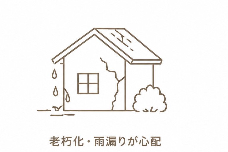 老朽化や雨漏りした別荘のイラスト